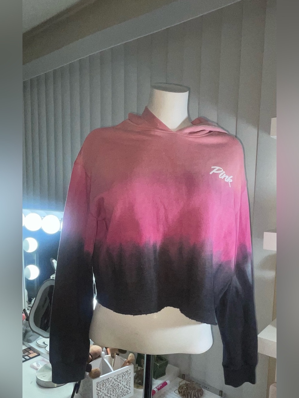 Victoria's Secret Pink to Black Tie-Dye Cropped Hoodie